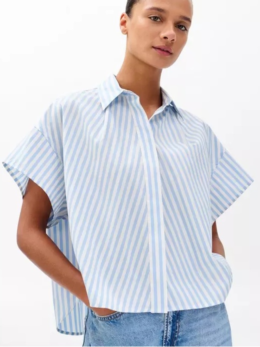 rag & bone Light Blue and White Striped Button-Up Shirt